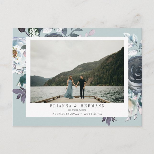 Something Blue | Photo WEDDING SAVE THE DATE Announcement Postcard (Front)