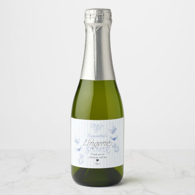 Something Blue Preppy Lace Lingerie Bridal Shower Sparkling Wine Label (Front)