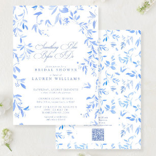 Something Blue QR Code Floral Script Bridal Shower Invitation