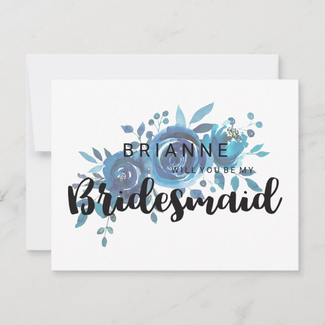 Something Blue Rose Will You Be My Bridesmaid Invitation (Front)