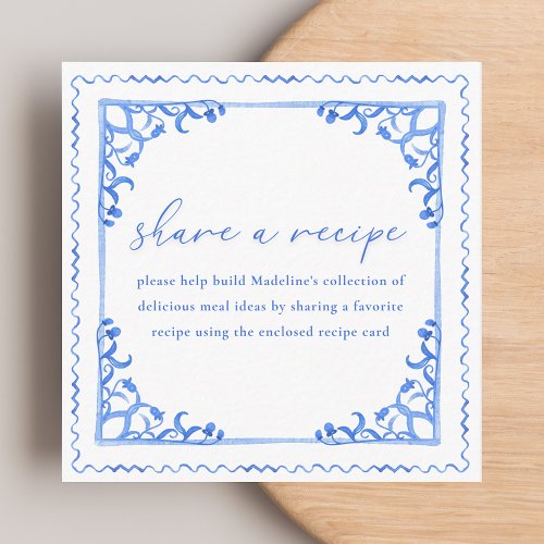 Something Blue Share Recipe Request Bridal Shower Enclosure Card