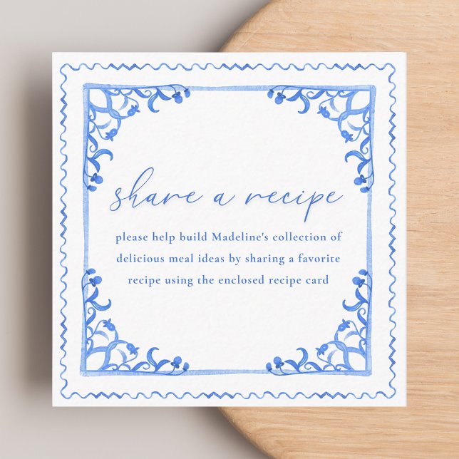 Something Blue Share Recipe Request Bridal Shower Enclosure Card (Creator Uploaded)