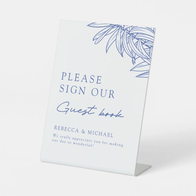 Something Blue Simple Botanical Guest Book Pedestal Sign (Front)