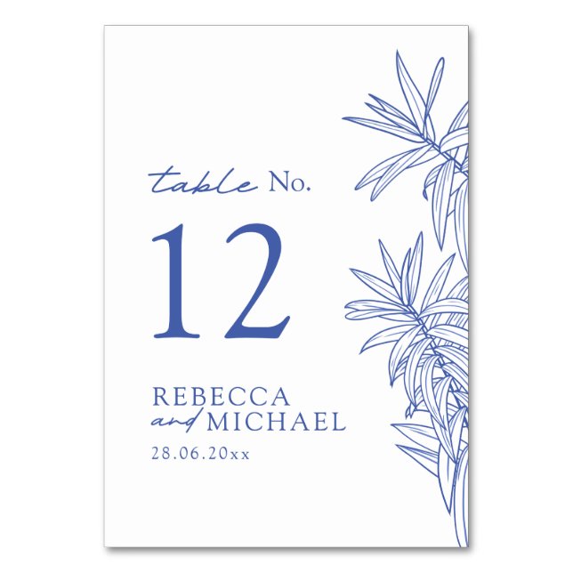 Something Blue Simple Botanical  Table Number (Front)