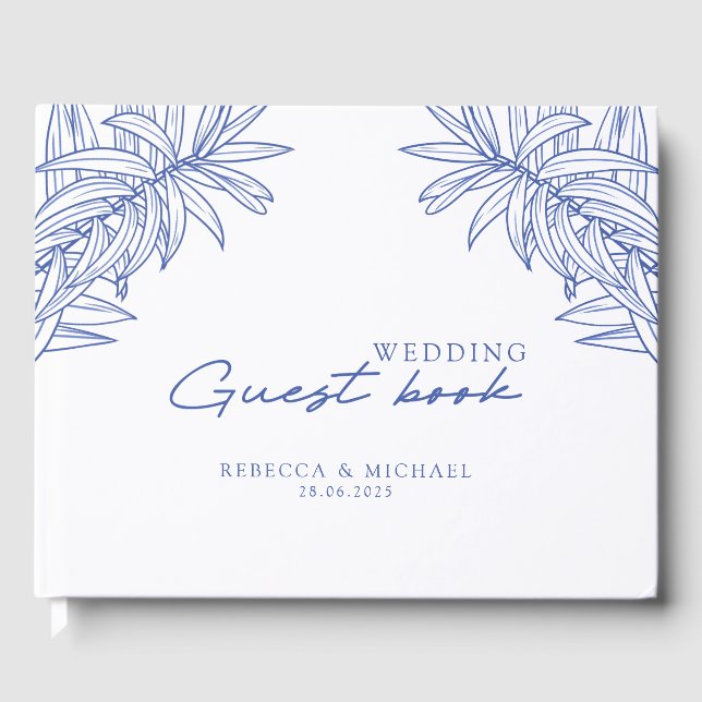 Something Blue Simple Botanical Wedding  Guest Book (Front)