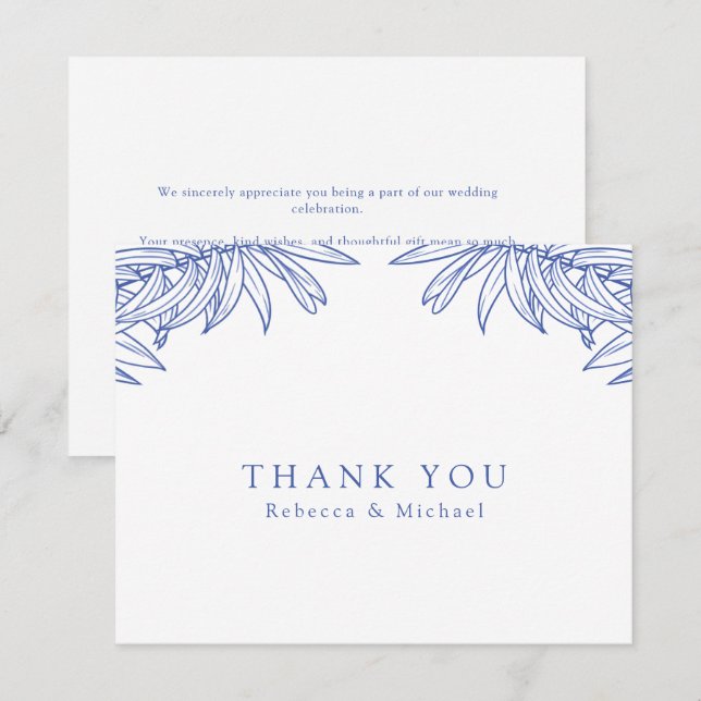 Something Blue Simple Hand Drawn Botanical Wedding Thank You Card (Front/Back)