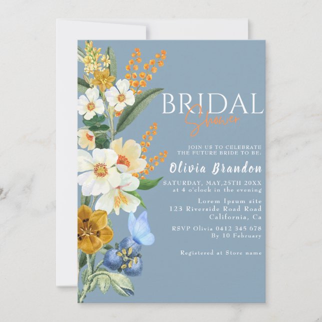 Something blue Spring Garden flowers Bridal shower Invitation (Front)