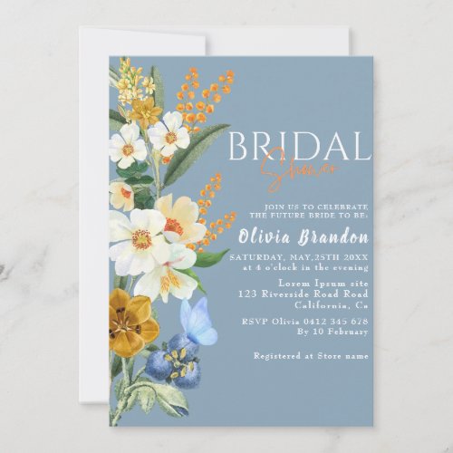 Something blue Spring Garden flowers Bridal shower Invitation