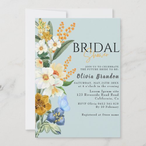 Something blue Spring Garden flowers Bridal shower Invitation