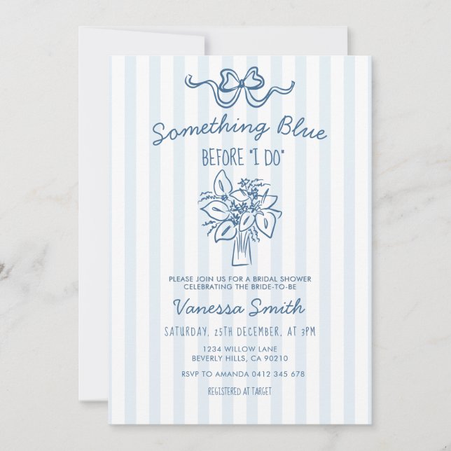 Something Blue Stripe Bridal Shower Invitation (Front)