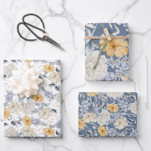 Something Blue, Stylish Floral Patterns Wrapping Paper Sheets