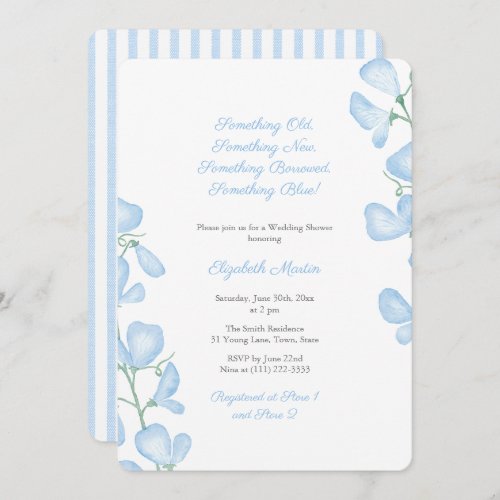 Something Blue Summer Floral Bridal Shower Party Invitation