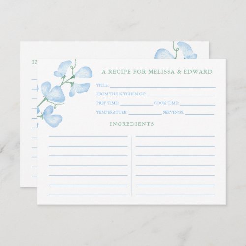 Something Blue Sweet Pea Bridal Shower Recipe Card