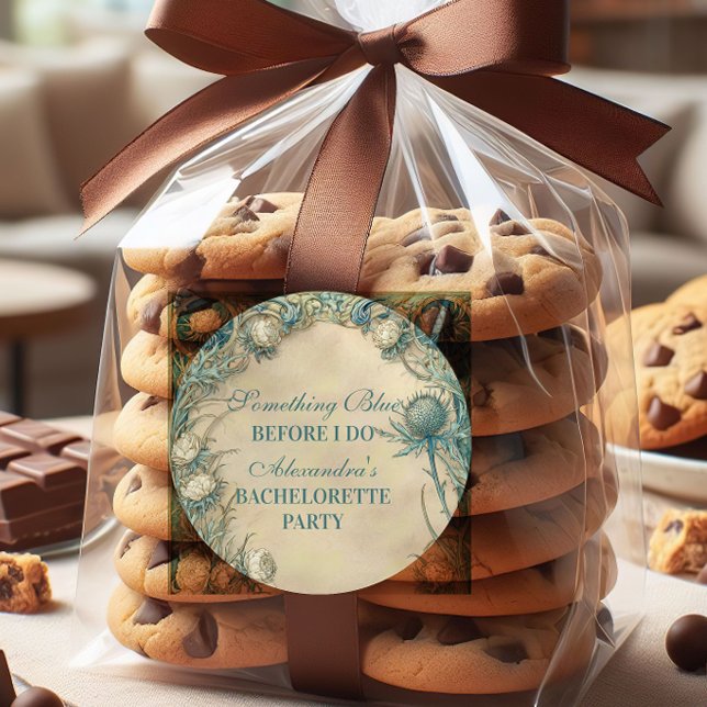 Something Blue Thistle Bachelorette Party Classic Round Sticker (Creator Uploaded)