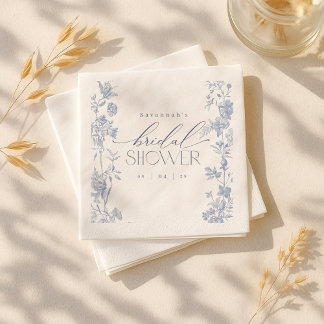 Something Blue Toile Bridal Shower Invite | Delft Paper Dinner Napkins
