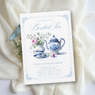 Something Blue Toile Frame Chic Bridal Tea Shower Invitation