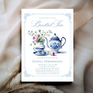 Something Blue Toile Frame Chic Bridal Tea Shower Invitation