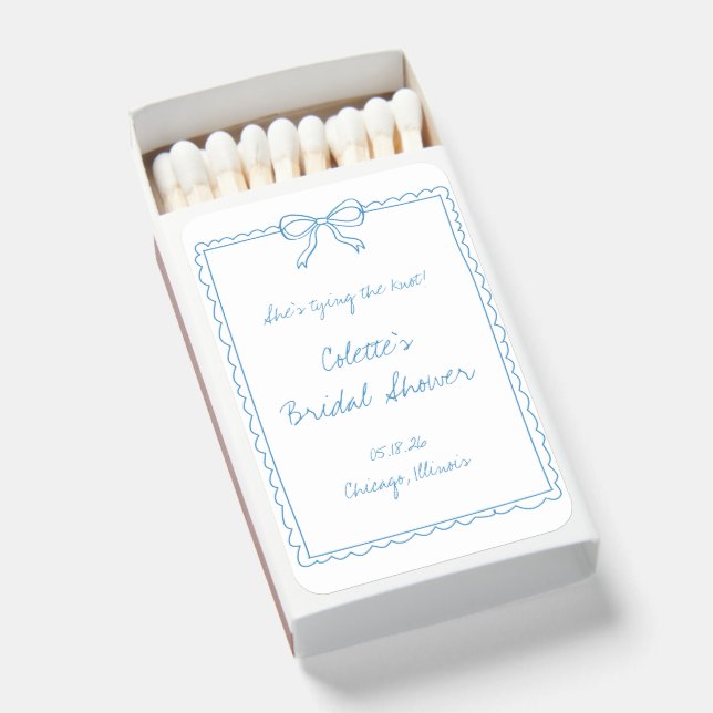Something Blue Tying the Knot Bow Bridal Shower Matchboxes (Front Open)