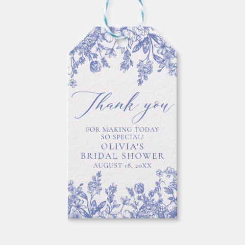 Something Blue Vintage Blue Floral Bridal Shower Gift Tags