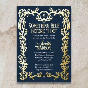 Something Blue Vintage Floral Bridal Shower Foil Invitation