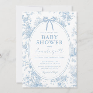 Something Blue Vintage Floral Toile Baby Shower Invitation