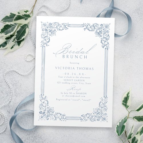 Something Blue Vintage Frame Elegant Bridal Brunch Invitation