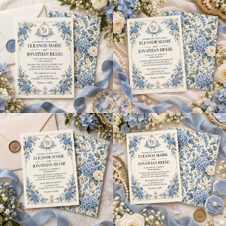 Something Blue Vintage Heirloom Floral Wedding Invitation