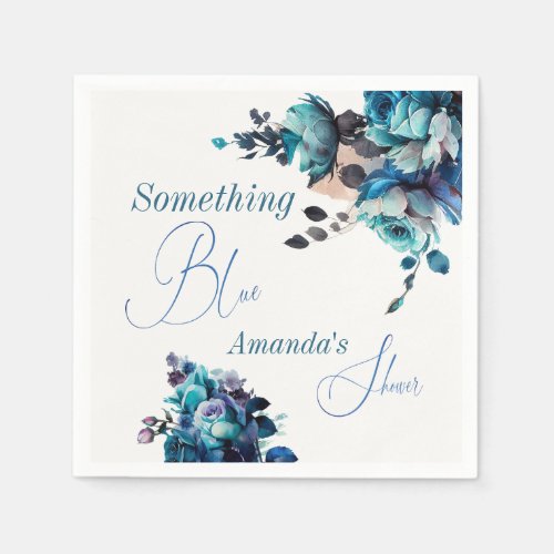 Something Blue Watercolor Bouquet Bridal Shower Napkins