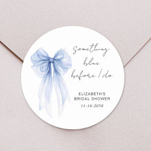 Something Blue Watercolor Bow Bridal Shower Classic Round Sticker