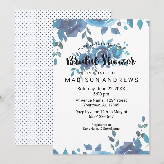 Something Blue Watercolor Bridal Shower Invitation (Front/Back)