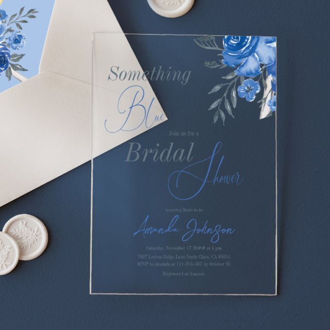 Something Blue Watercolor Floral Bridal Shower Acrylic Invitations (Creator Uploaded)