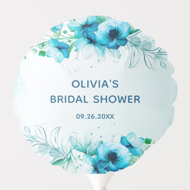 Something Blue Watercolor Floral Bridal Shower  Balloon (Front)