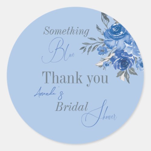 Something Blue Watercolor Floral Bridal Shower Classic Round Sticker