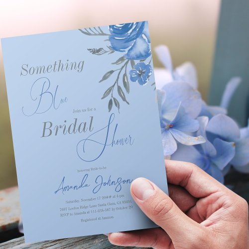 Something Blue Watercolor Floral Bridal Shower Invitation