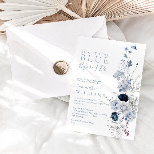 Something Blue Watercolor Floral Bridal Shower Invitation