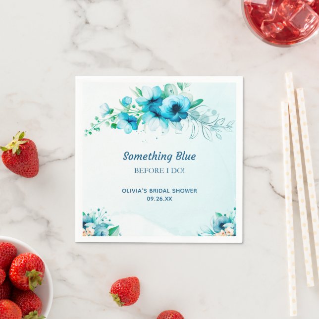 Something Blue Watercolor Floral Bridal Shower  Napkins (Insitu)