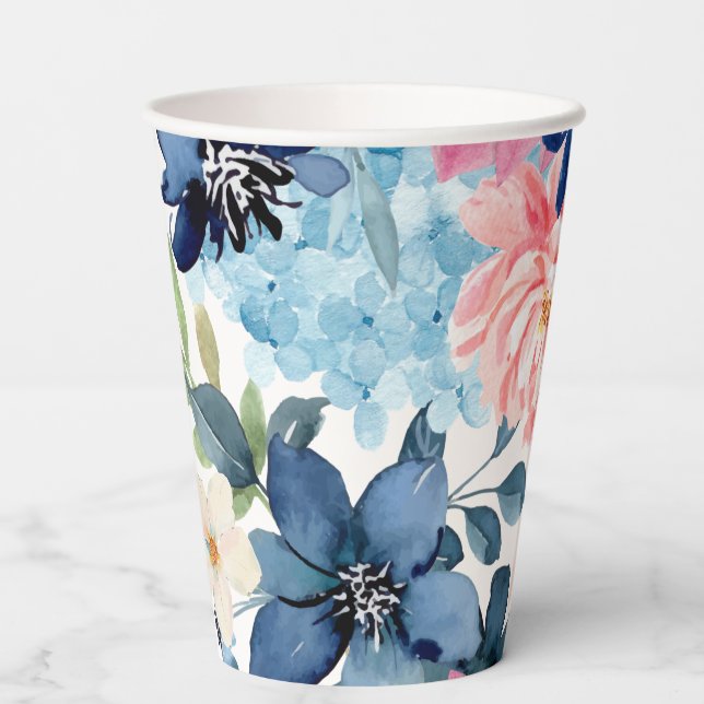 Something blue Watercolor Floral bridal shower  Paper Cups (Back)