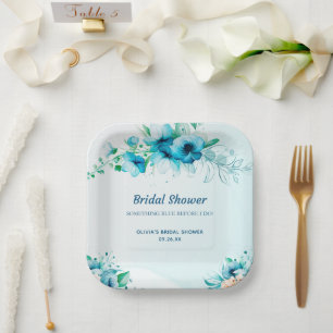 Something Blue Watercolor Floral Bridal Shower Paper Plates