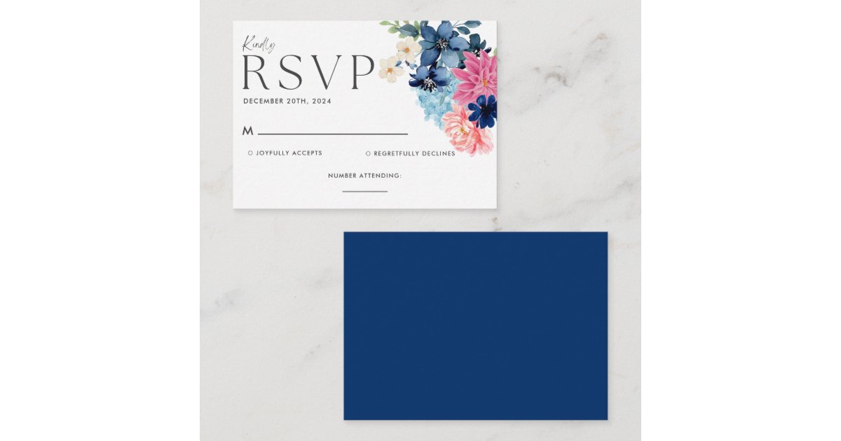 Something blue watercolor floral Wedding Rsvp card | Zazzle