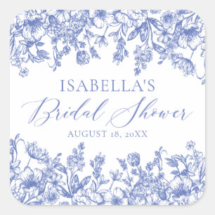 Something Blue Watercolor Flowers Bridal Shower Square Sticker
