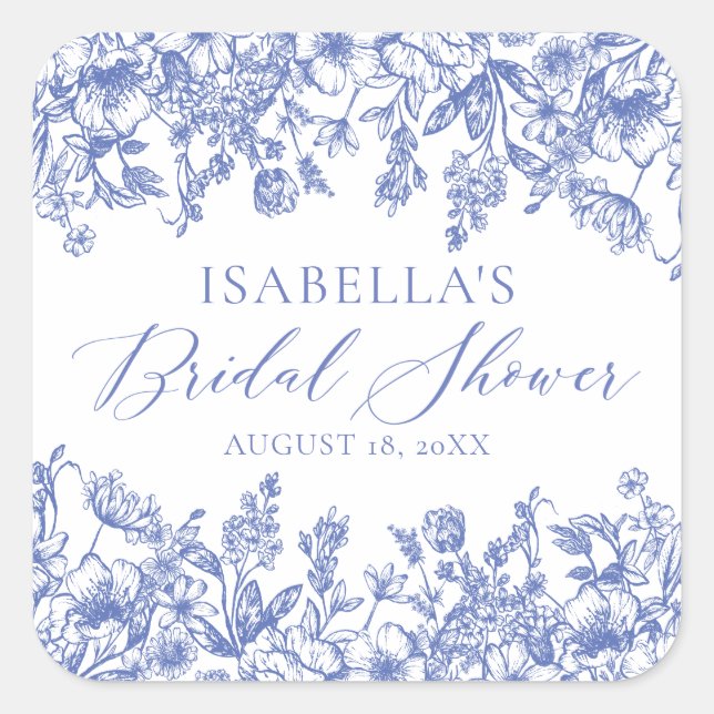 Something Blue Watercolor Flowers Bridal Shower Square Sticker (Front)