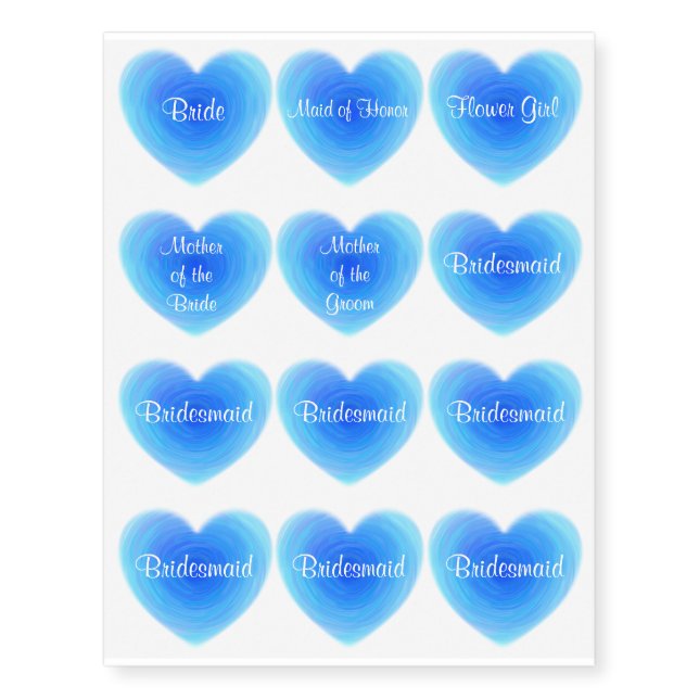 Something Blue Watercolor Heart Wedding Bridal Temporary Tattoos (Front)
