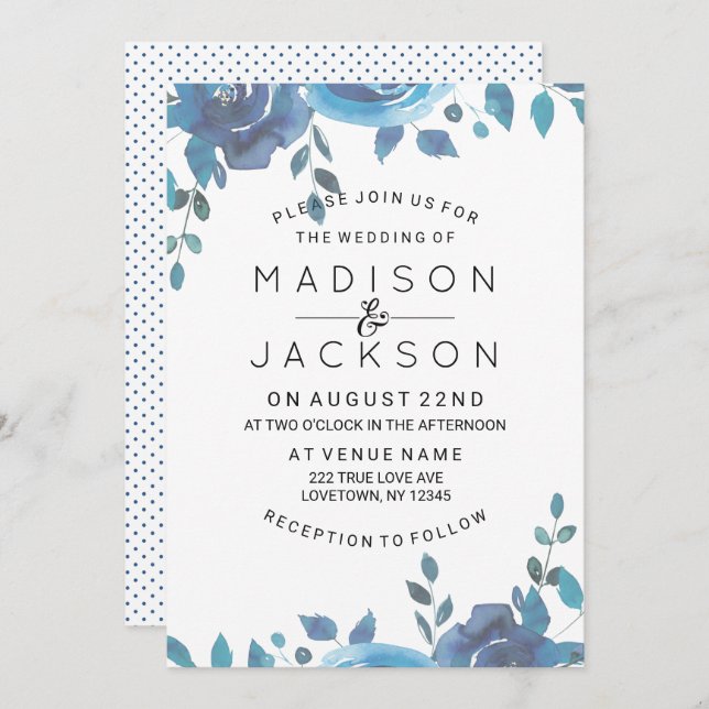 Something Blue Watercolor Wedding Invitations (Front/Back)