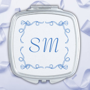 Something Blue Wedding Monogram Coquette Bow Compact Mirror