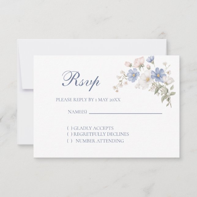 Something Blue Wedding RSVP card (Front)