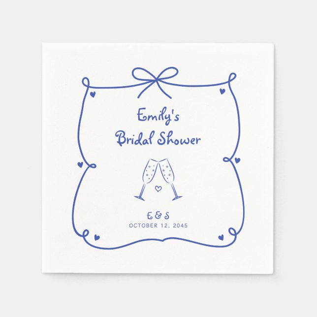 Something Blue Whimsical Hand Drawn Bridal Shower Napkins (Front)