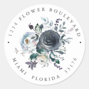 Something Blue White Botanical Return address Classic Round Sticker