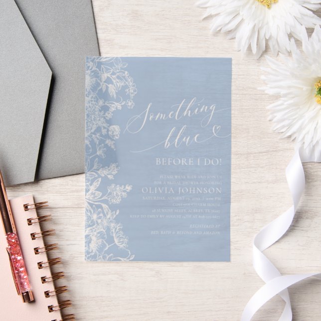 Something Blue White Wildflower Bridal Shower Vellum Invitations (Wedding)