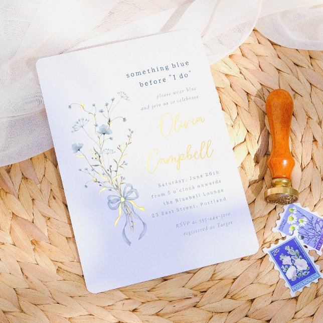 Something Blue Wildflower Bridal Shower Foil Invitation (Card Front Mock-up)