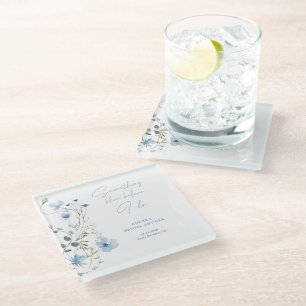 Something Blue Wildflower Bridal Shower Glass Coaster